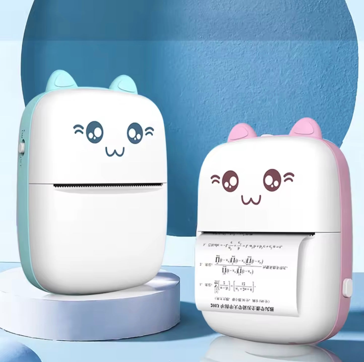 Mini Portable Printer with Cat Design - Sky Blue