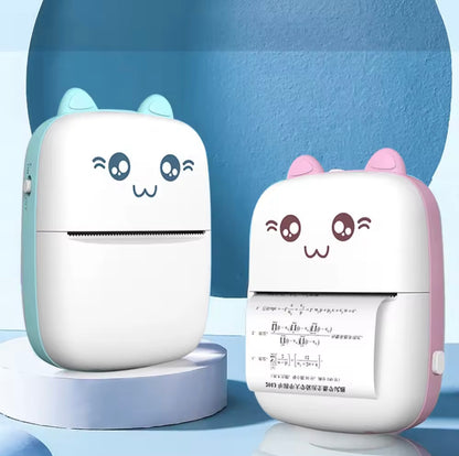 Mini Portable Printer with Cat Design - Sky Blue