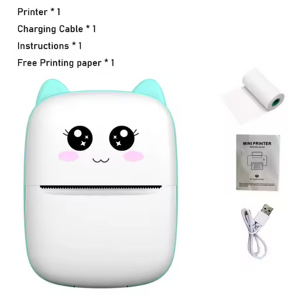 Mini Portable Printer with Cat Design - Sky Blue